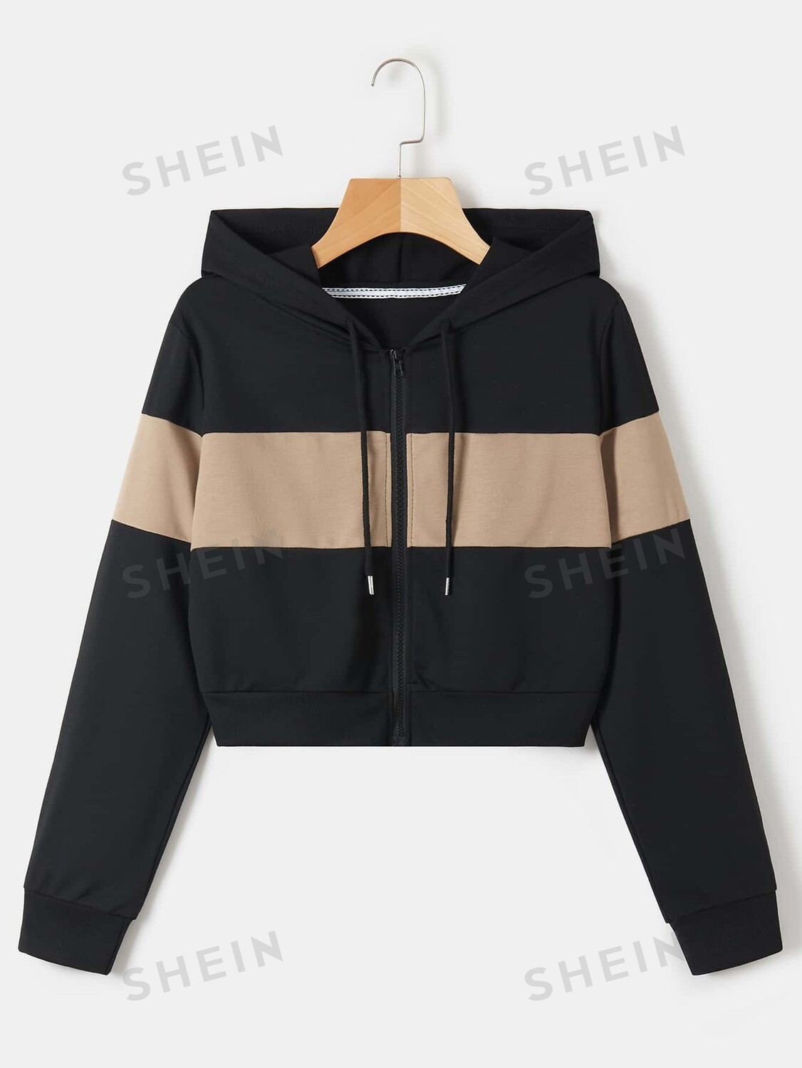 

EZwear Толстовка, карман на молнии, цветной блок Shein, мультиколор