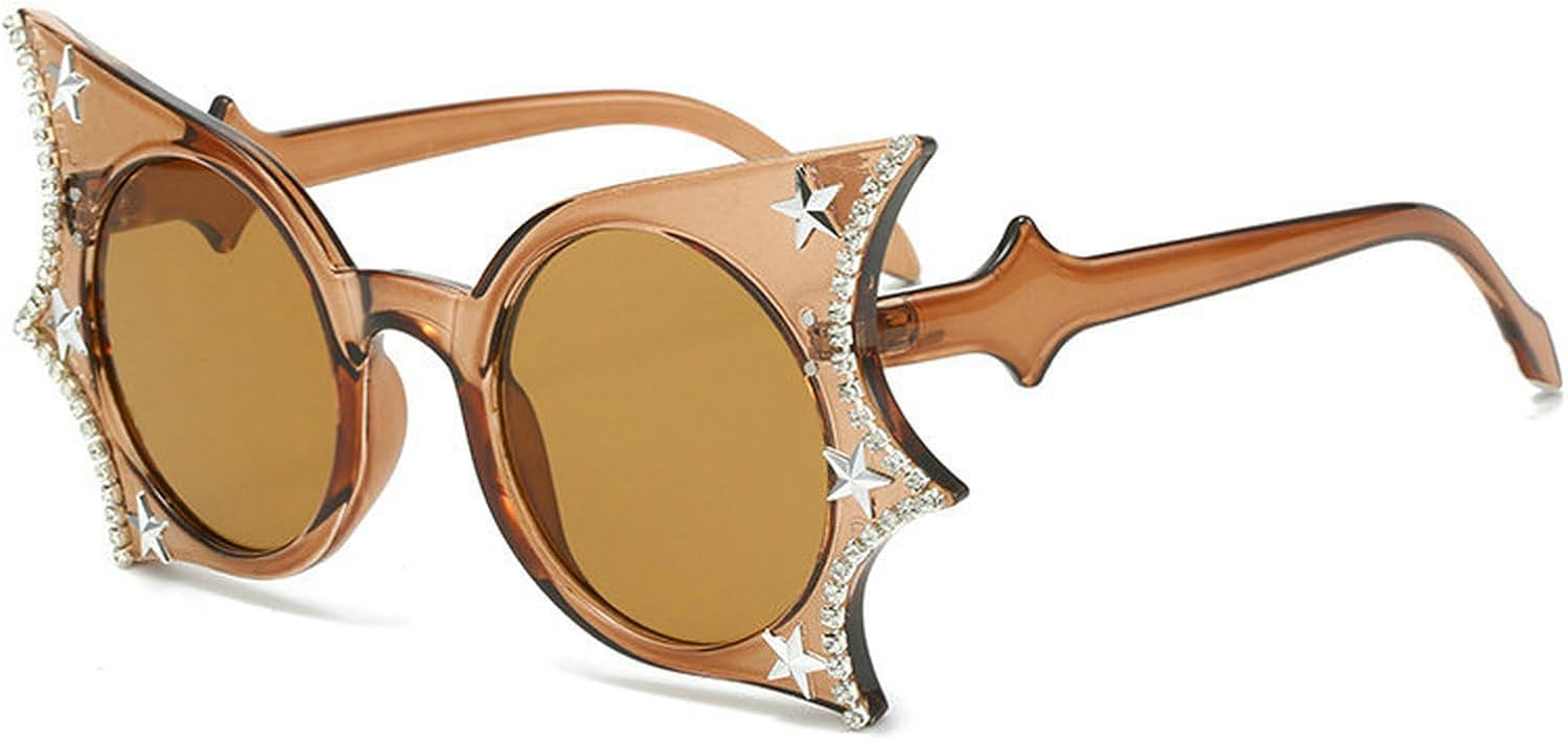 

COTIA Модные солнцезащитные очки в форме летучей мыши для женщин и мужчин, с бриллиантовой оправой в виде бабочки и звезд, декор в стиле Y2K, забавные очки для Хэллоуина и косплея, Brown
