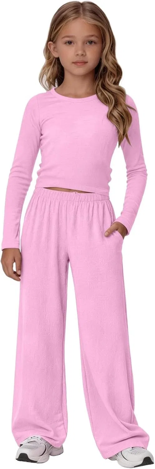 Спортивный костюм длинный рукав, Generic, футболка и широкие брюки, Pink — фото 3