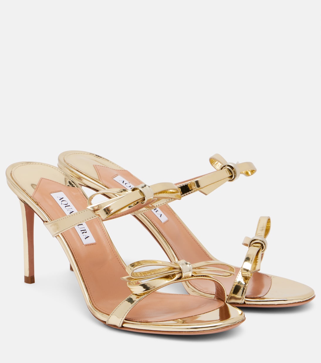Соаве 85 мюли из искусственной кожи с зеркальным эффектом Aquazzura, Soft Gold