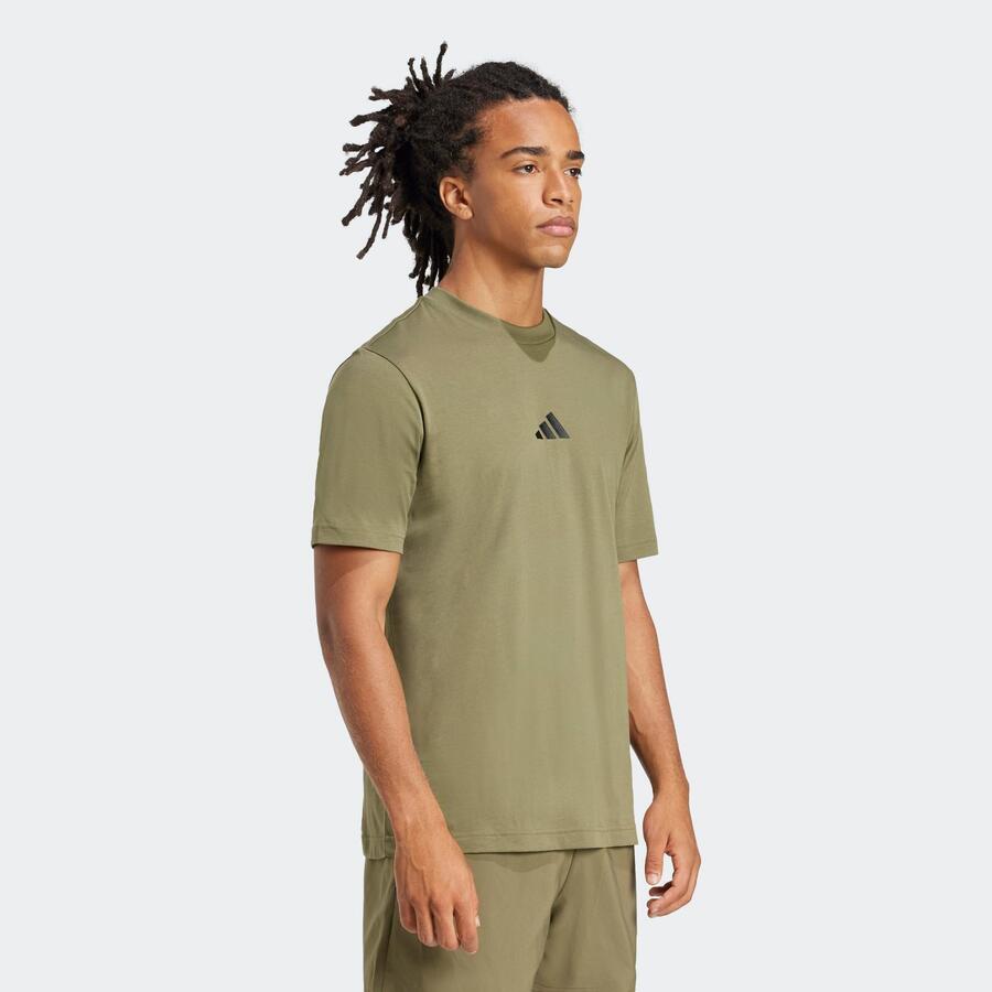 ADIDAS Мужская хлопковая футболка цвета хаки — фото 2