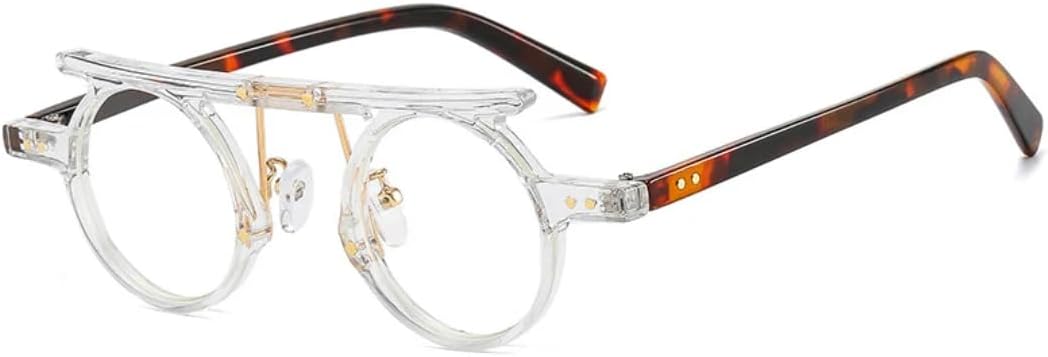 

Модные маленькие круглые панк-солнцезащитные очки для женщин в стиле ретро с прозрачными градиентными линзами цвета океана, защита от УФ-излучения UV400, для мужчин — двухцветные с заклепками UATXTAU, Transparent Leopard