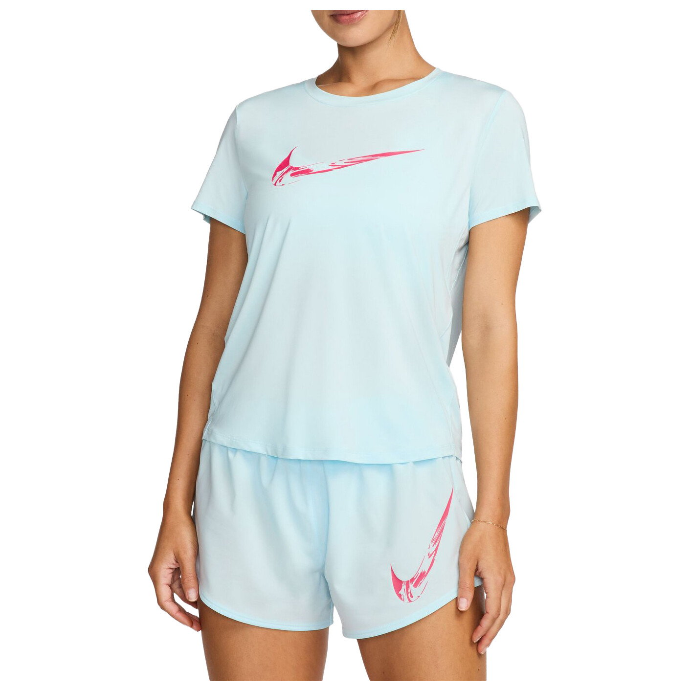 

Футболка для бега Nike One Swoosh Dri-Fit Shirt, цвет Glacier Blue/Aster Pink