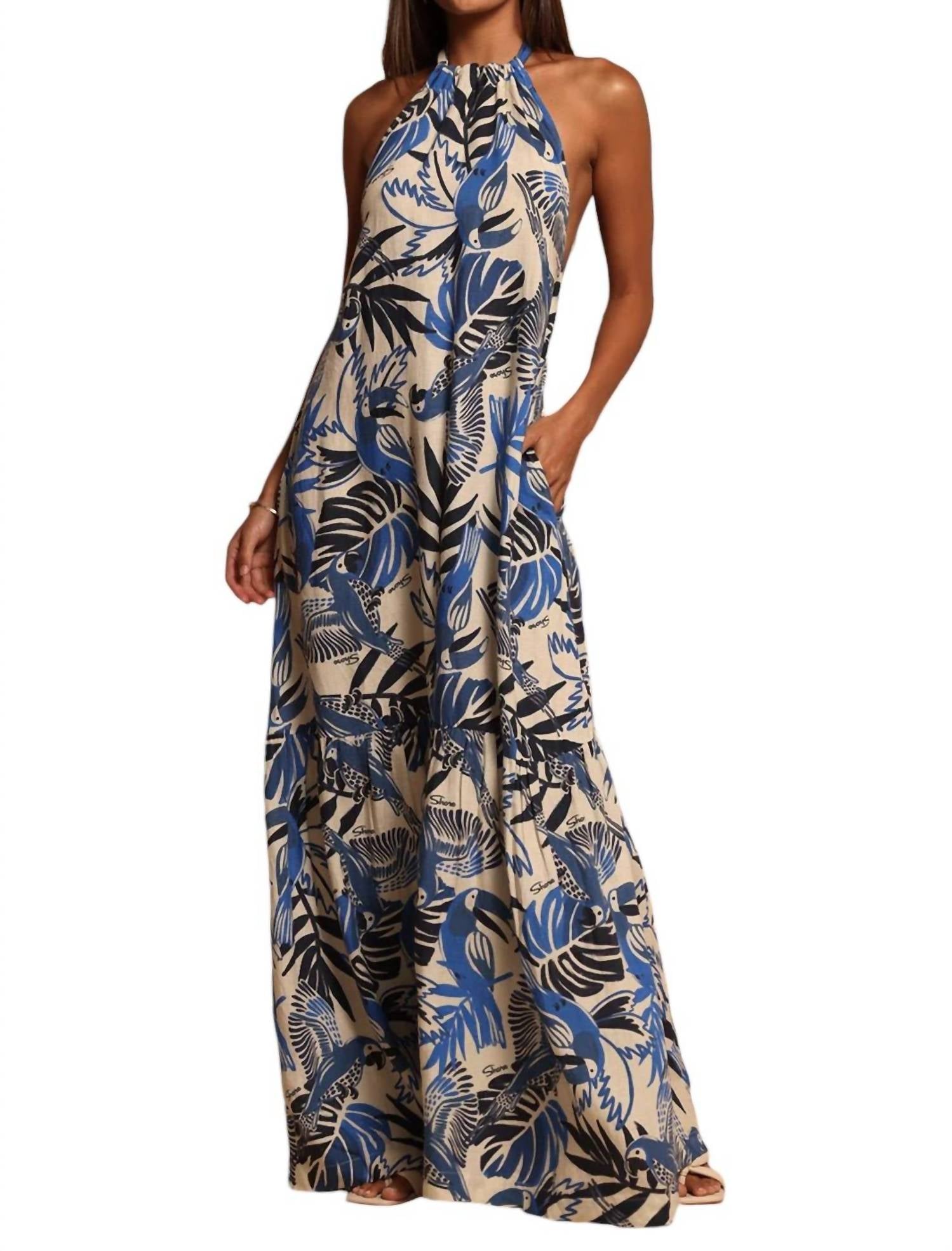

Платье макси Hannah Halter в цвете Parrot Blue SHORE, цвет parrot blues
