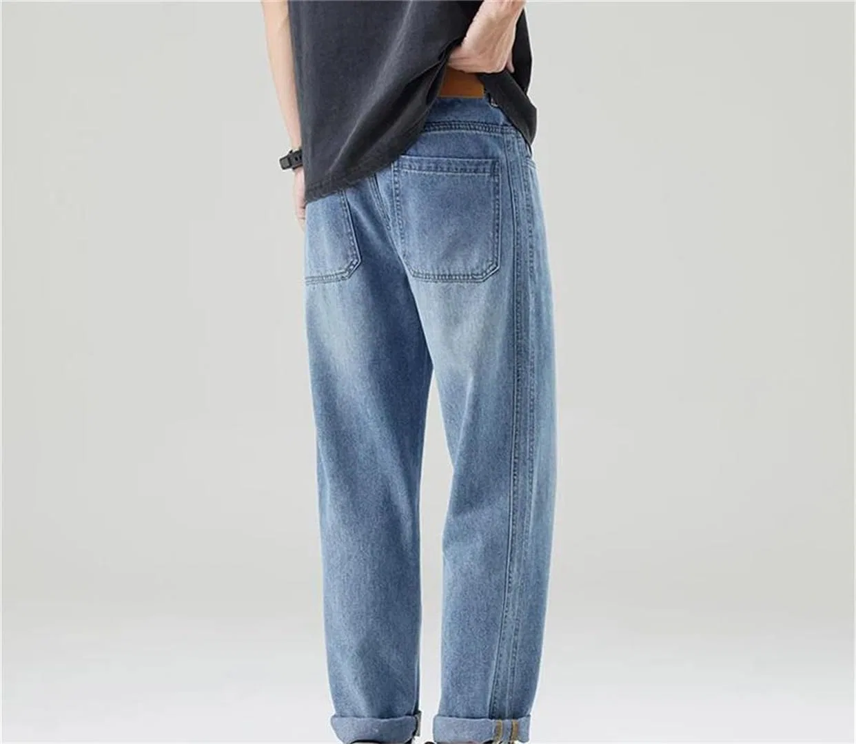 Джинсы свободные Mens Elastic Casual Jeans Cone Shaped Loose Fit Pants Wide Leg — фото 4