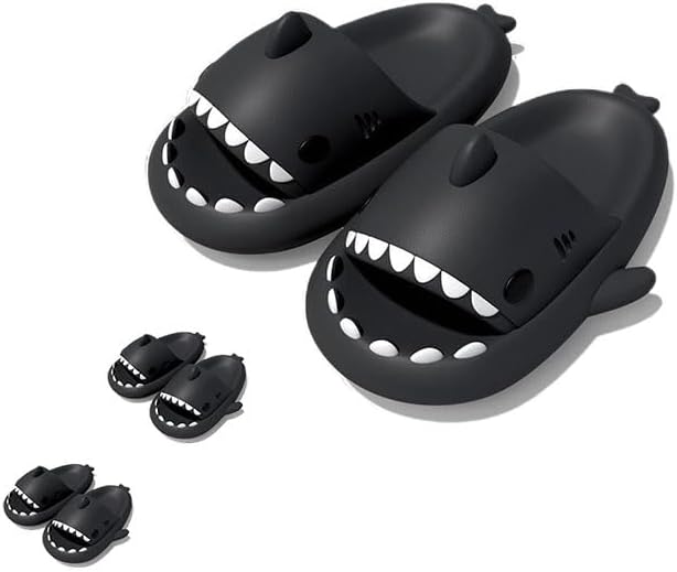 

Шлепанцы с акулами для женщин и мужчин, оригинальные шлепанцы Shark Slides, пляжные и для ванной, шлепанцы с акулой Generic, черный