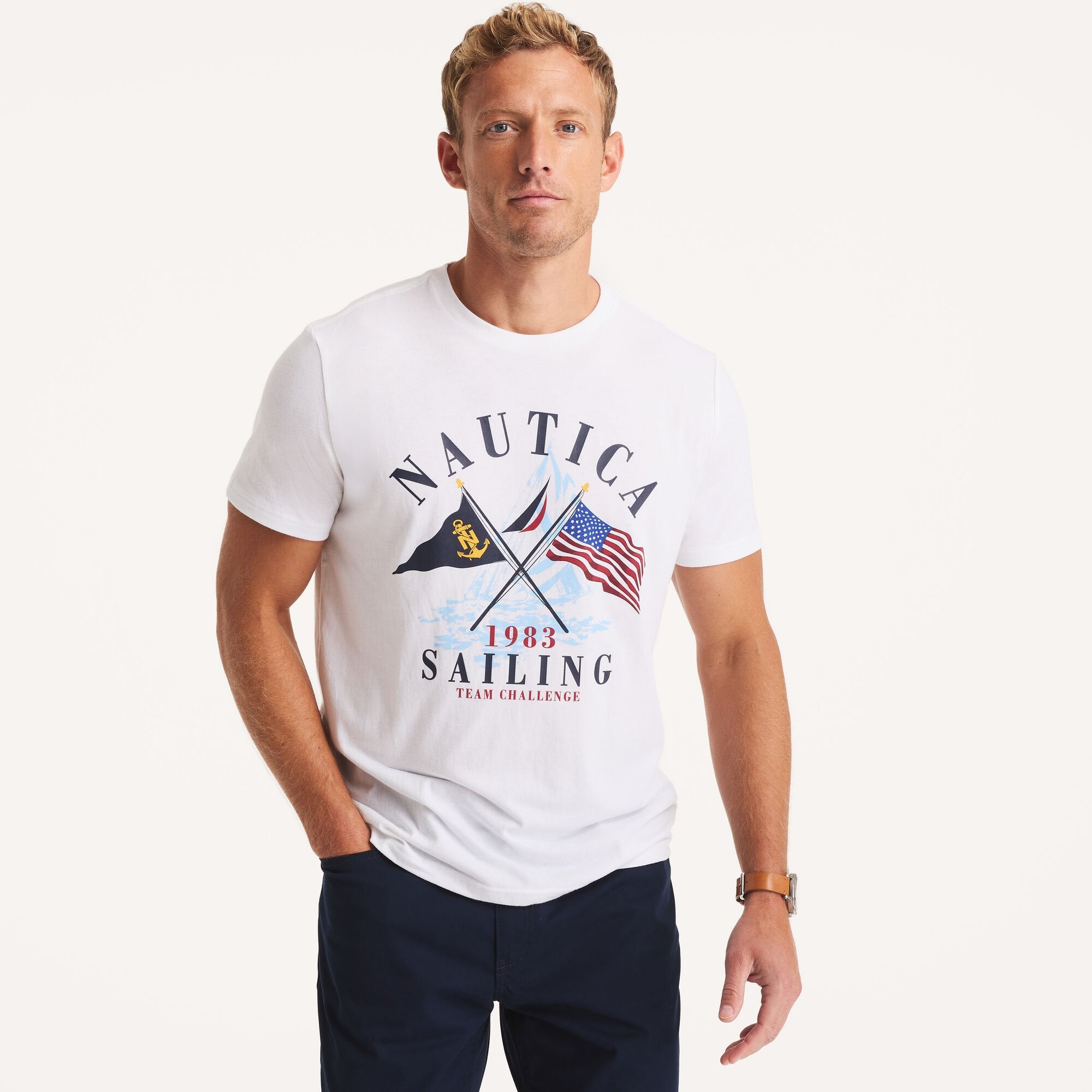 

Футболка Nautica Mens J-Class с графическим принтом, цвет bright white