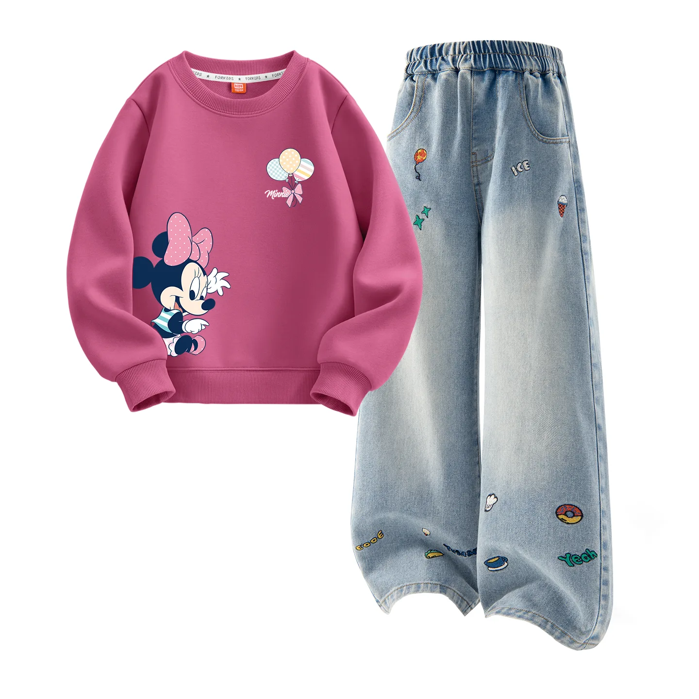 Детская повседневная спортивная футболка с круглым вырезом Disney, Dime Cute Berry Red+Solid Color Denim Blue — фото 4