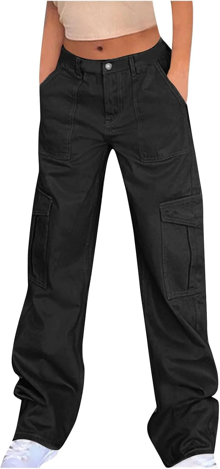

Ruziyoog Cargo Pants для женщин High Waist Casual Baggy Stretchy Wide Leg