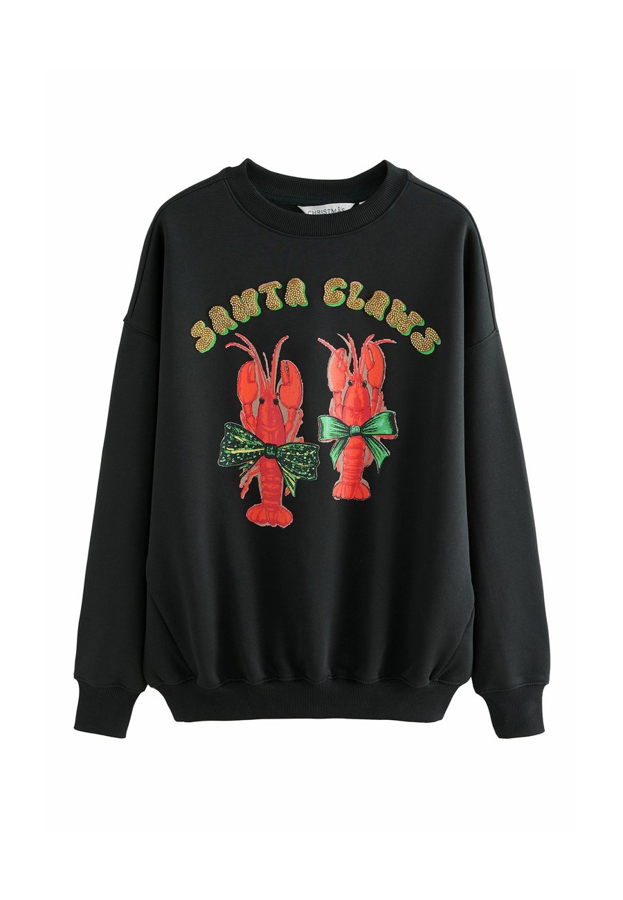 Толстовка Next SEASONAL CHRISTMAS GRAPHIC LOBSTER SANTA CLAWS LONGSLEEVE CREWNECK, Black — фото 4