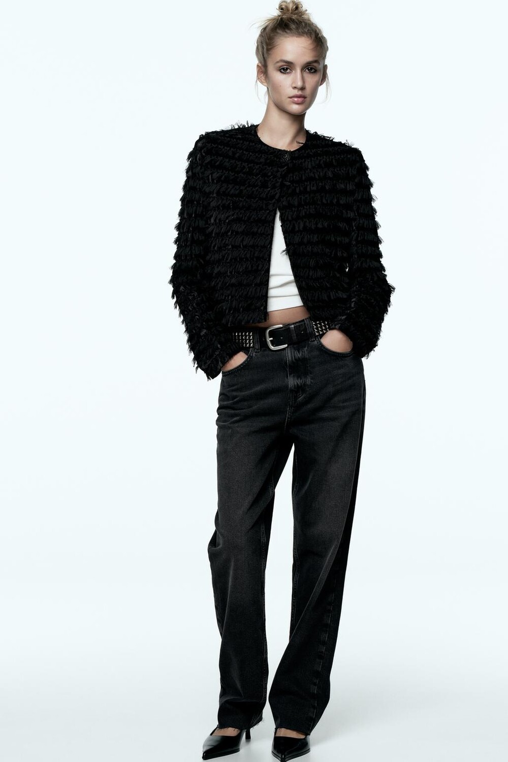 

Куртка из бархата с бахромой ZARA, черный