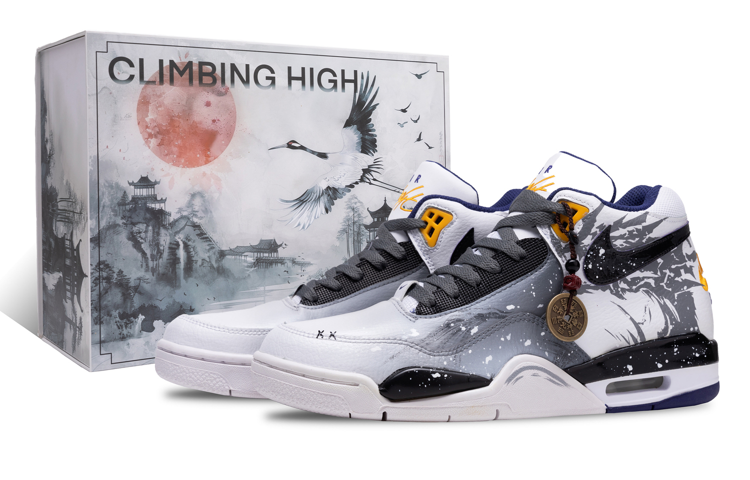 

Nike Парные баскетбольные кроссовки Flight Legacy Long Yin Mid top устойчивые к истиранию винтажные мужские Black White Gray