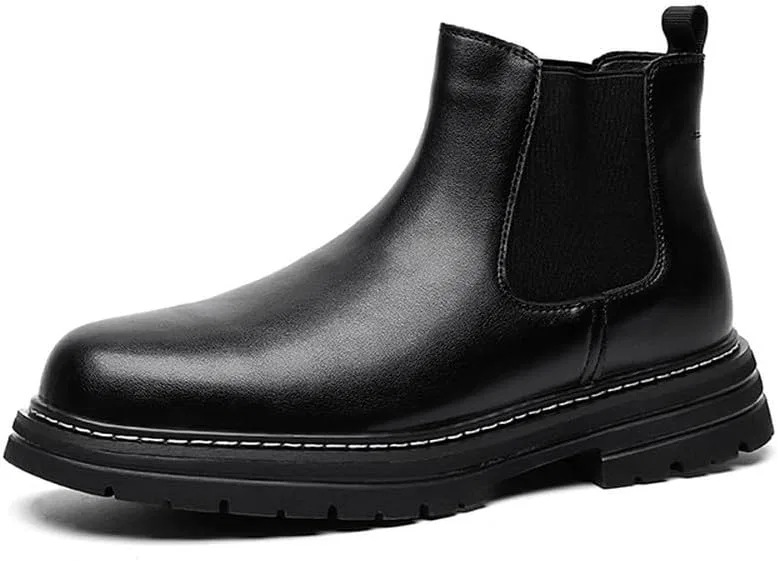 MANLADUO Ботинки челси для Herren, Wasserdicht, Leder, Schlupfstiefel, Freizeitstiefel mit dicker Sohle, Black