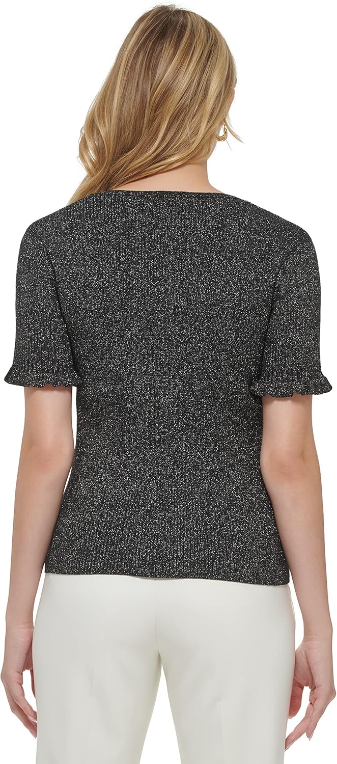 Женский свитер Tommy Hilfiger с квадратным вырезом и блестящим люрексом, Blk Metallic — фото 4