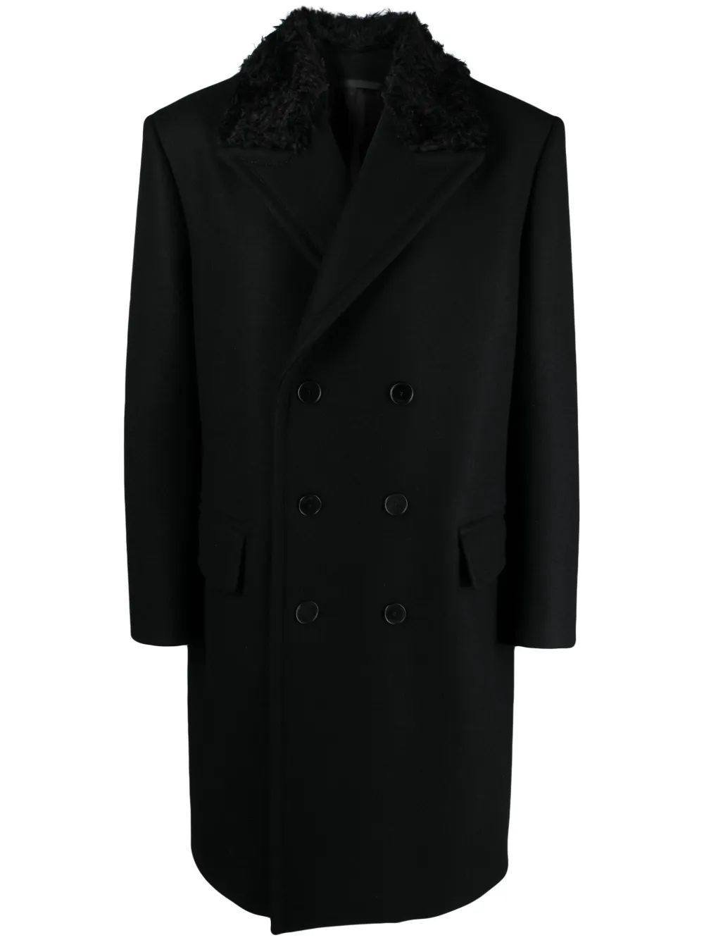 

Двубортное пальто с меховым воротником Lanvin, черный