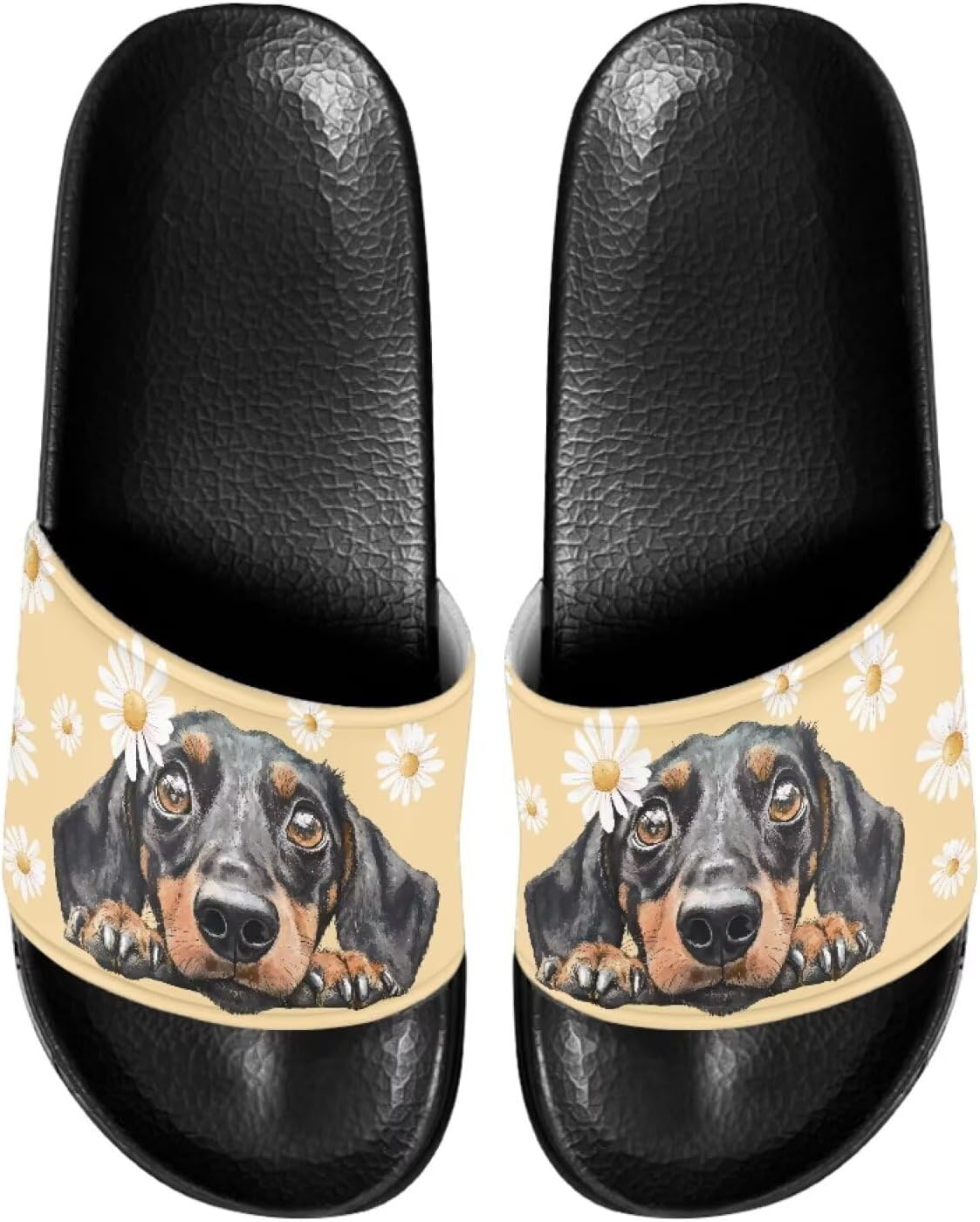 

Милые шлепанцы для женщин, удобные, быстро сохнущие, на плоской подошве, для пляжа и душа Judentidos, Funny Dachshund Floral
