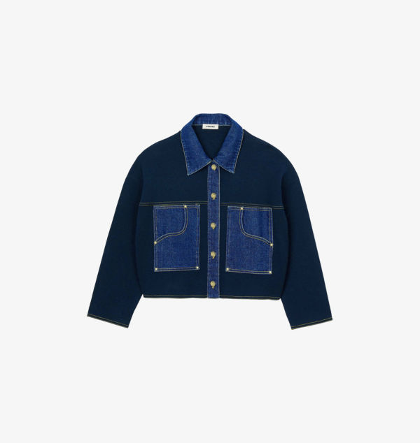 

Кардиган с заостренным воротником и отделкой из денима Sandro, синий