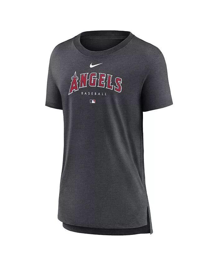 Женская футболка цвета угольно-серого цвета Los Angeles Angels Authentic Collection Early Work Tri-Blend Nike — фото 3