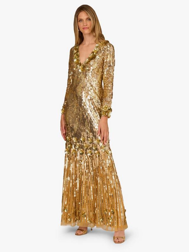 

Aidan Mattox платье макси из бисера и сетки Adrianna Papell, Gold