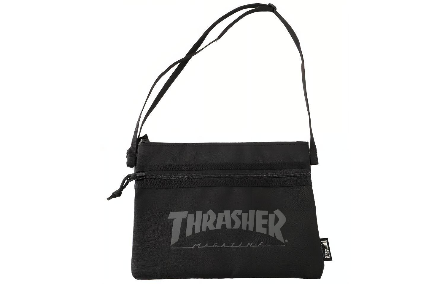 

Полиэстеровая кроссбоди сумка обычная унисекс черная с принтом Thrasher