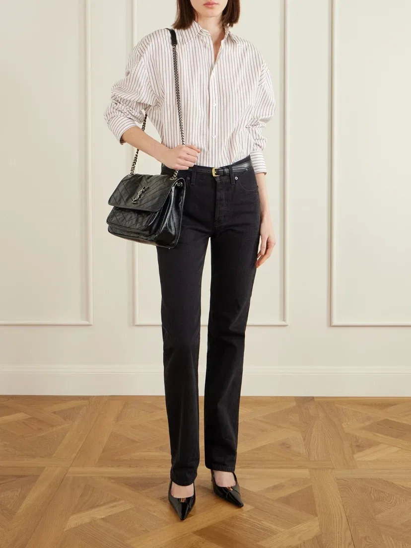 Niki medium crinkled glossed-leather shoulder bag SAINT LAURENT, черный — фото 3
