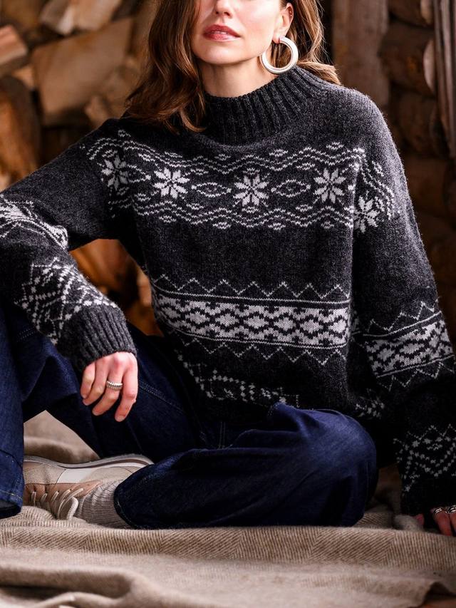 

Шерстяной джемпер в полоску fair isle с воронкообразным вырезом Celtic & Co., угольный