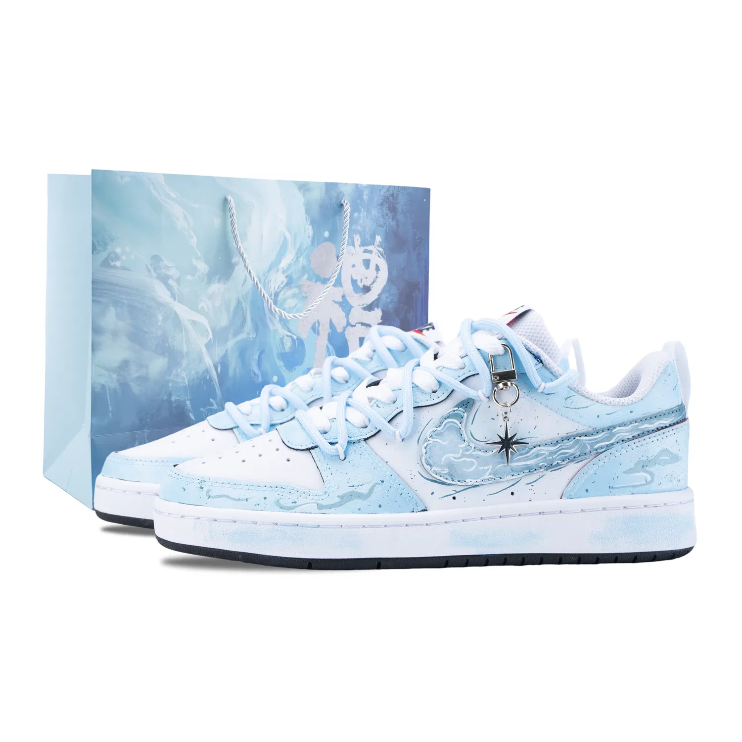 Кроссовки для скейтбординга Court Borough Starry Cloud Wilderness износостойкие нескользящие низкие Blue White Nike, Blue White (Blue Shopping Bag)