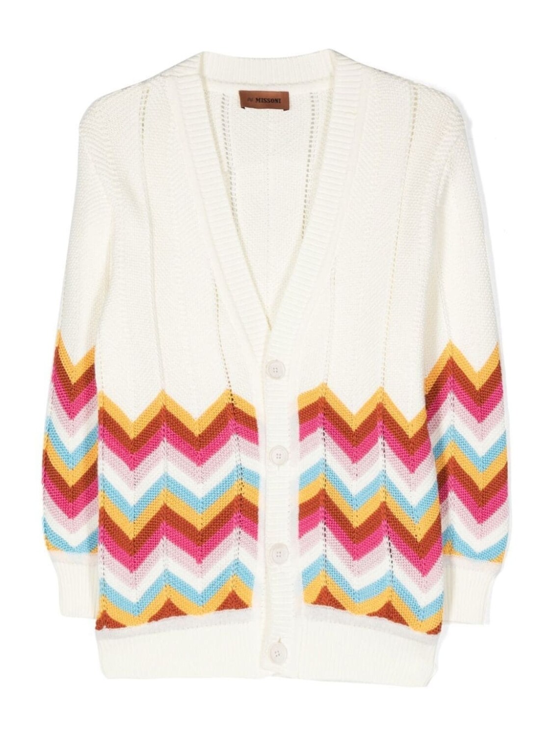 

Missoni Kids кардиган с V-образным вырезом и узором зигзаг, нейтральный цвет