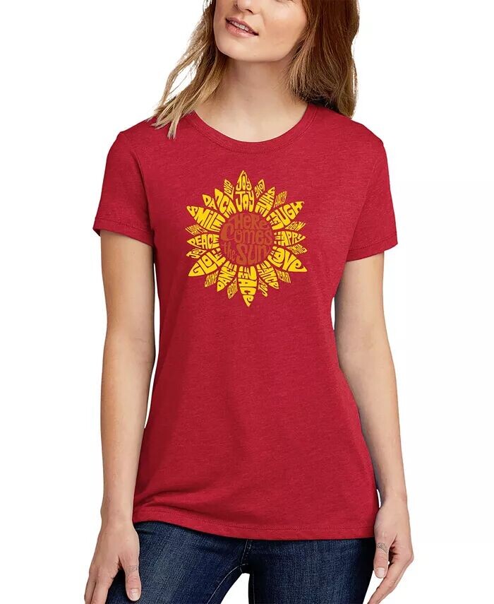 

Женская футболка Premium Blend Sunflower Word Art LA Pop Art, красный