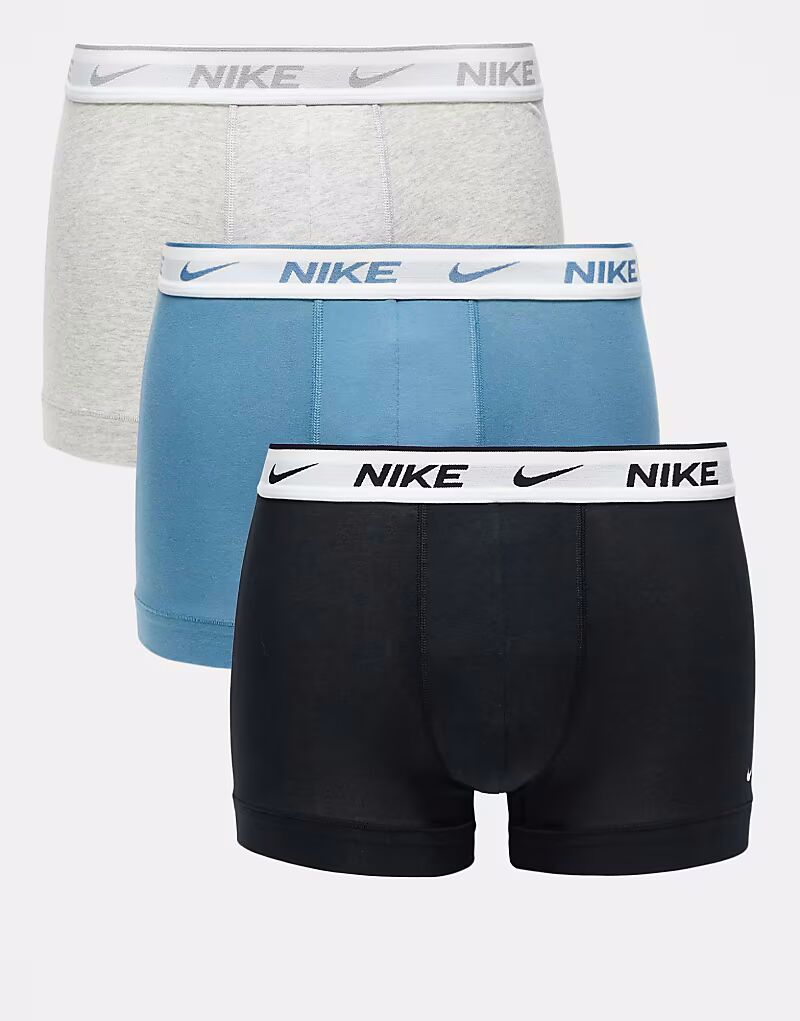 

Комплект из 3 трусов-боксеров Nike Everyday Cotton Stretch синего/черного/серого цветов с белыми поясами
