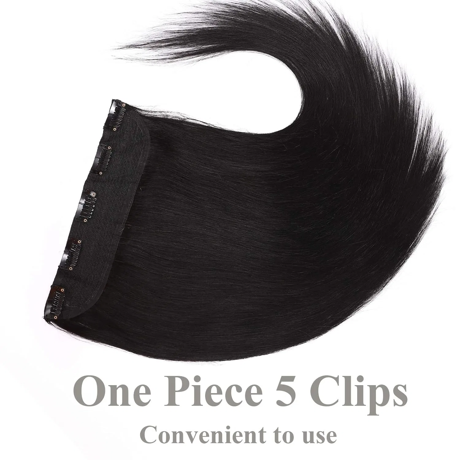 Накладные пряди для волос Clip-In, 100% Remy, 1 шт., 5 зажимов Sego, Black (Black#1) — фото 2