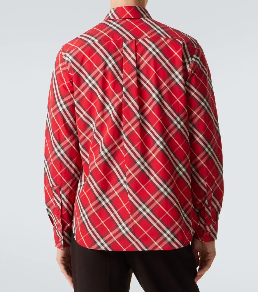 Рубашка Burberry Хлопковая в клетку, классический воротник, красный — фото 4