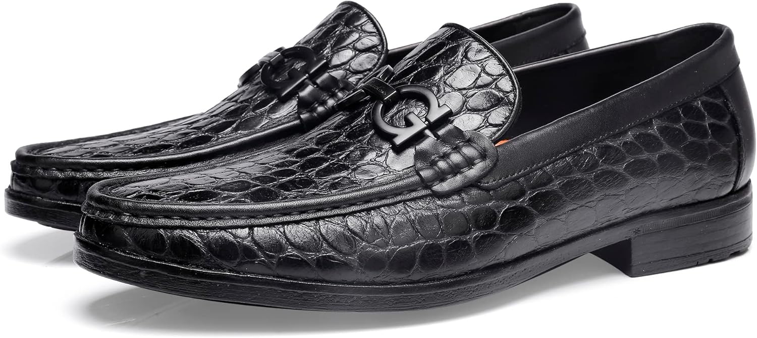 

Мужские классические туфли, лоферы из кожи с тиснением под крокодила, деловые формальные туфли, слипоны-пенни лоферы для мужчин Generic, коричневый
