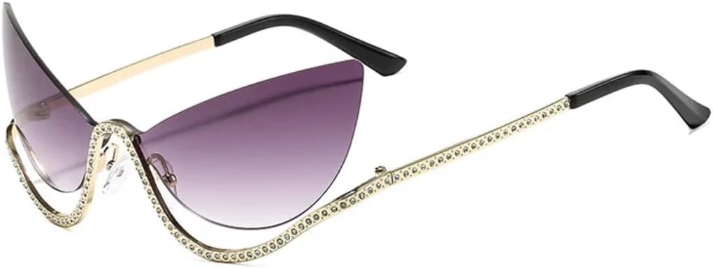 

Модные солнцезащитные очки без оправы для женщин, увеличенного размера, с прозрачными линзами Ocean, градиентными линзами «кошачий глаз», защита от УФ-излучения UV400 TVTBBVV, Gold-gray