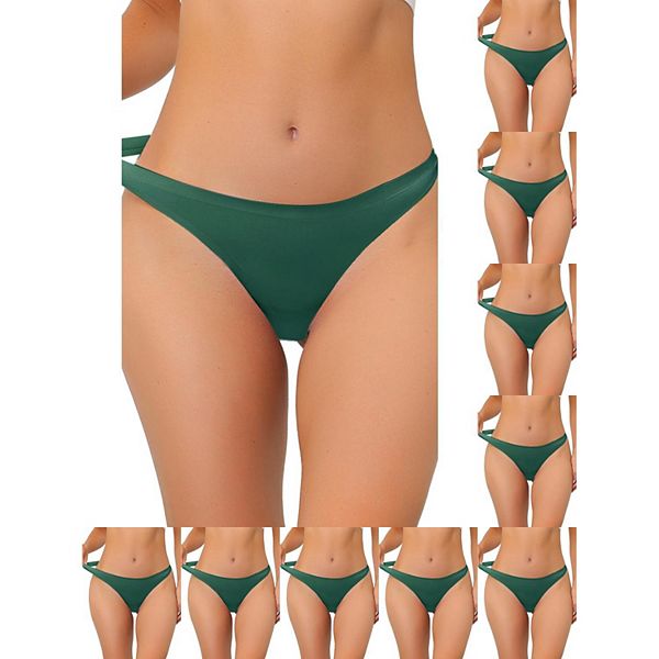 

10 пар женского нижнего белья без подкладки из сатина невидимые бикини комфортные стринги no-show Inspire Chic, Dark Green
