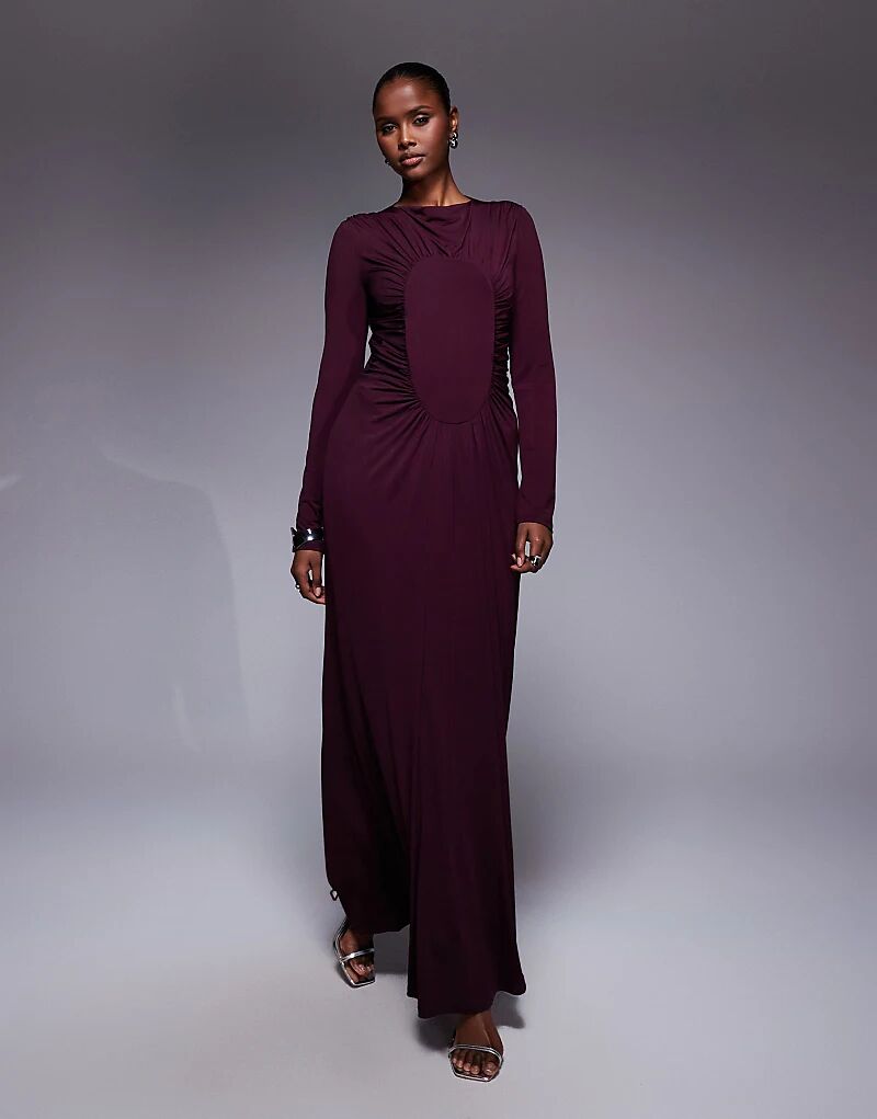 

Сливовое платье макси со сборками Daska