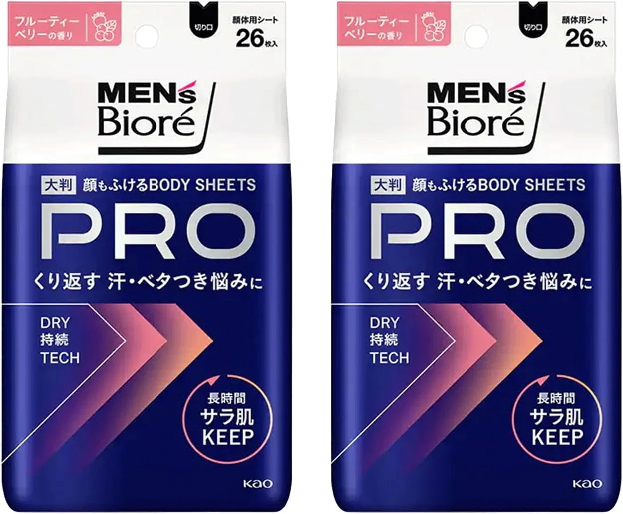 Набор Bioré — Охлаждающие салфетки для лица и тела Biore Pro Fruity Berry, 26 шт, набор 2 упаковки