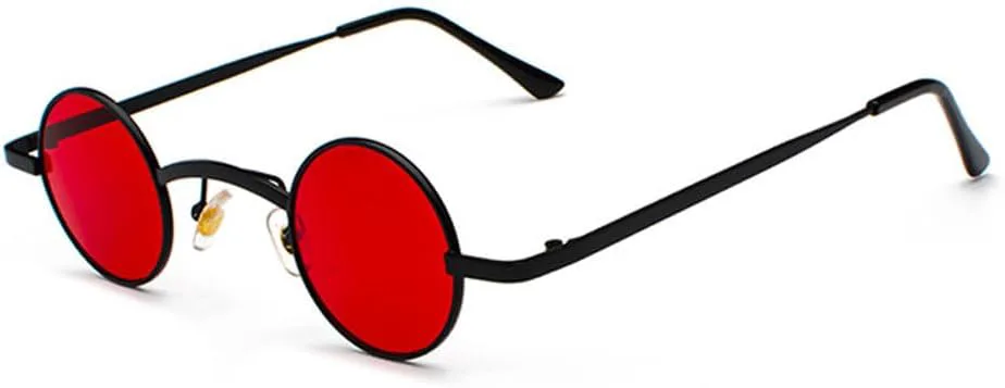 

Модные женские круглые солнцезащитные очки, маленькие металлические солнцезащитные очки для женщин, мужские солнцезащитные очки для женщин TKKTLLT, C7 Black-red