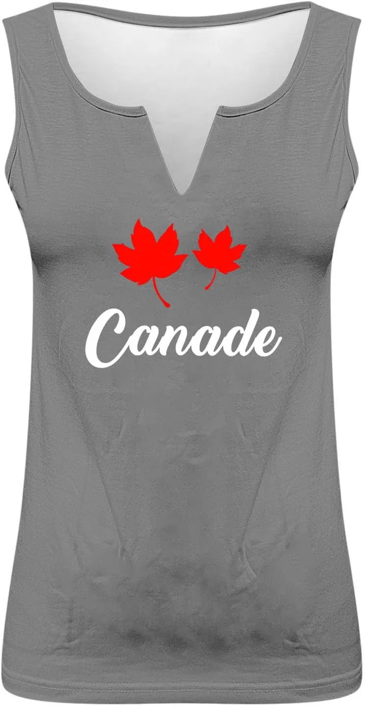 Топ-танк женский с принтом Canadian Flag, бренд Generic, серый — фото 2