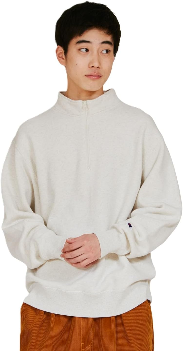 

Мужская толстовка Champion C3-C003 с длинным рукавом из французского махрового трикотажа, свободного кроя, с логотипом в одной точке и половинной молнией, овсяный