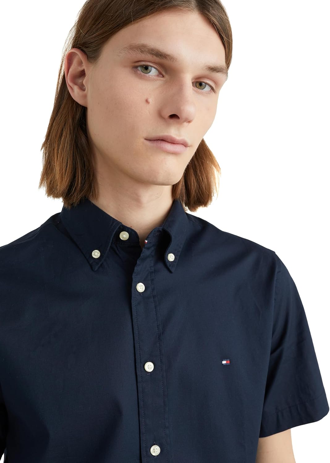 Мужские рубашки Tommy Hilfiger с коротким рукавом из поплина, классический крой, мужские рубашки на пуговицах, Desert Sky — фото 2