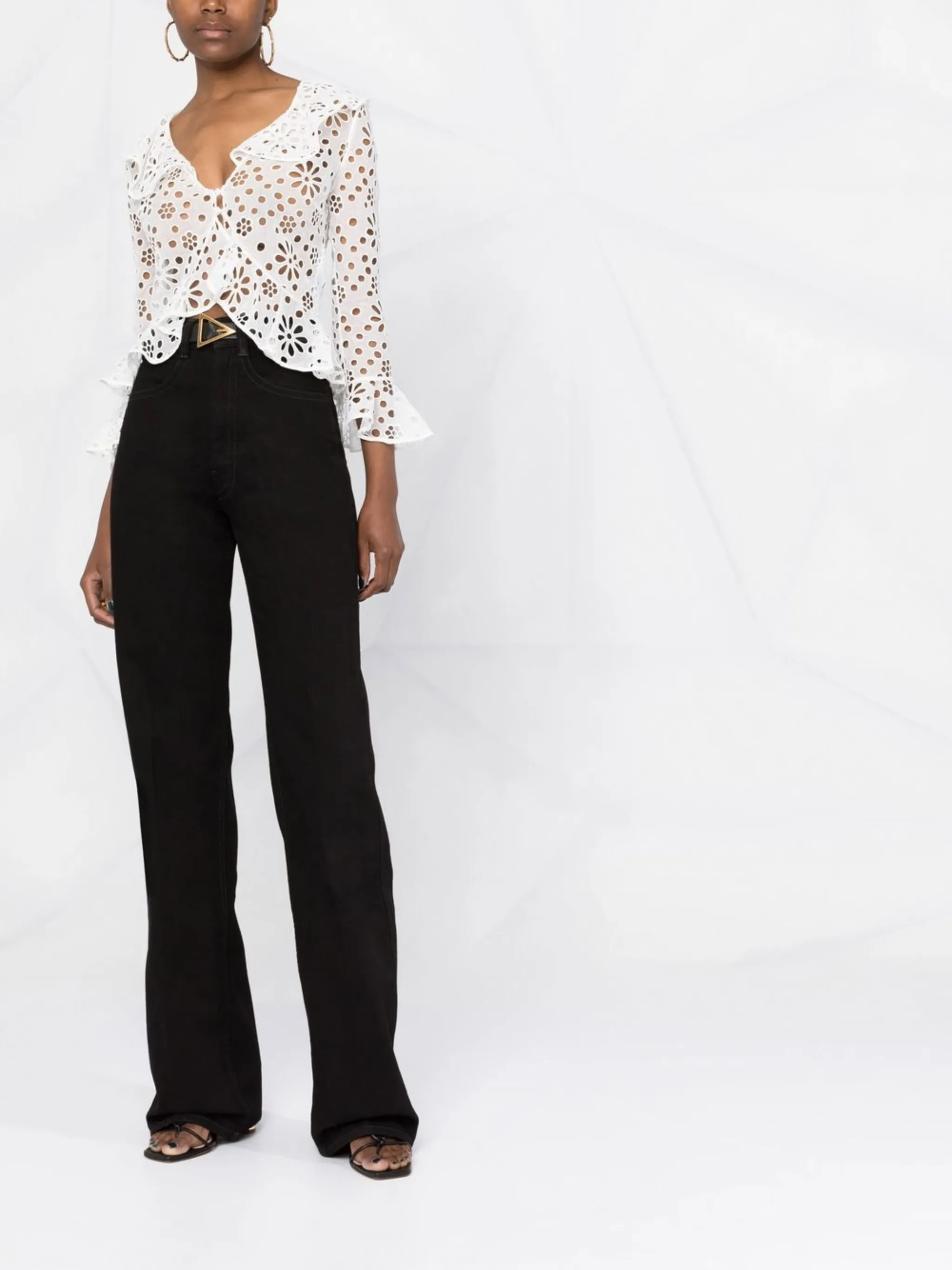Блузка с длинными рукавами и вышивкой Saint Laurent, белый — фото 2