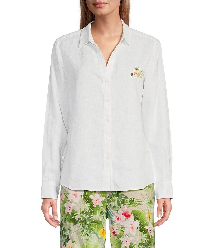 

Tommy Bahama Flora Riviera Блузка с длинными рукавами и воротником на пуговицах спереди, белый