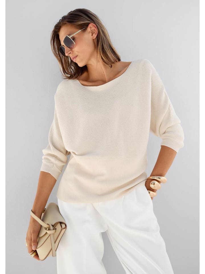 

MADELEINE Свитер с круглым вырезом и рукавами «летучая мышь» жемчужно-белого цвета