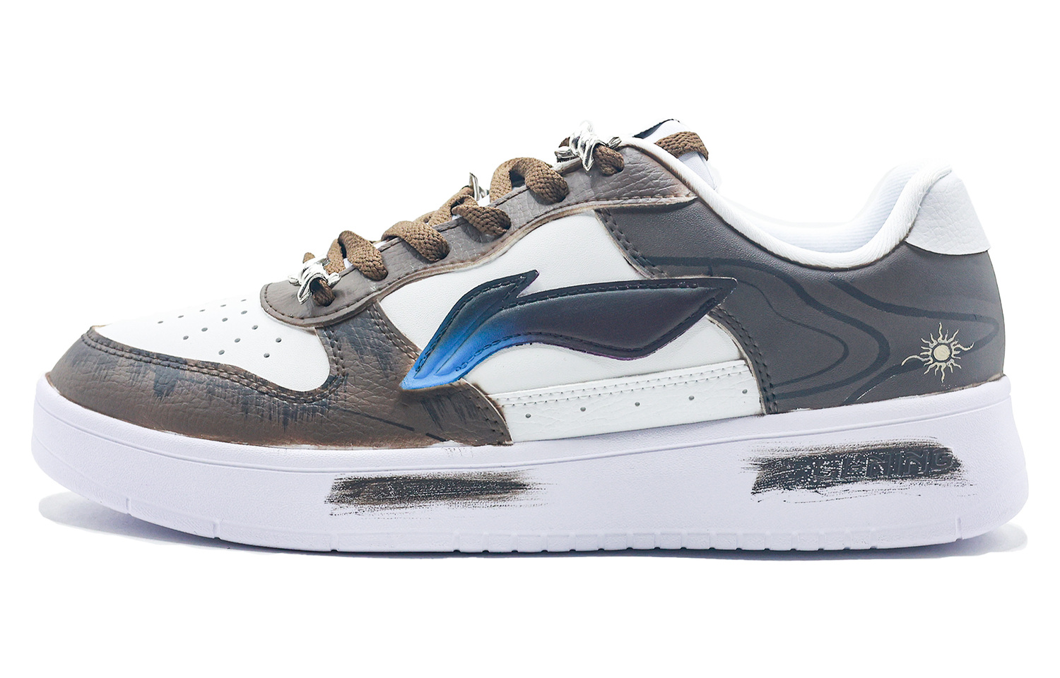 

LINING Лининг Понтун Бутс амортизирующие, дышащие, противоскользящие низкие скейтерские кроссовки мужские белый коричневый черный - белый коричневый черный, цвет White Brown Black