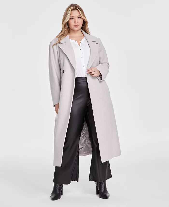 

Двубортное пальто-халат больших размеров с заостренным воротником DKNY, белый