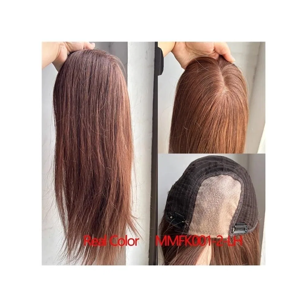 Женский шиньон-топпер из натуральных волос с челкой 16 дюймов Jianbohairs, Ombre Brown Blonde — фото 3