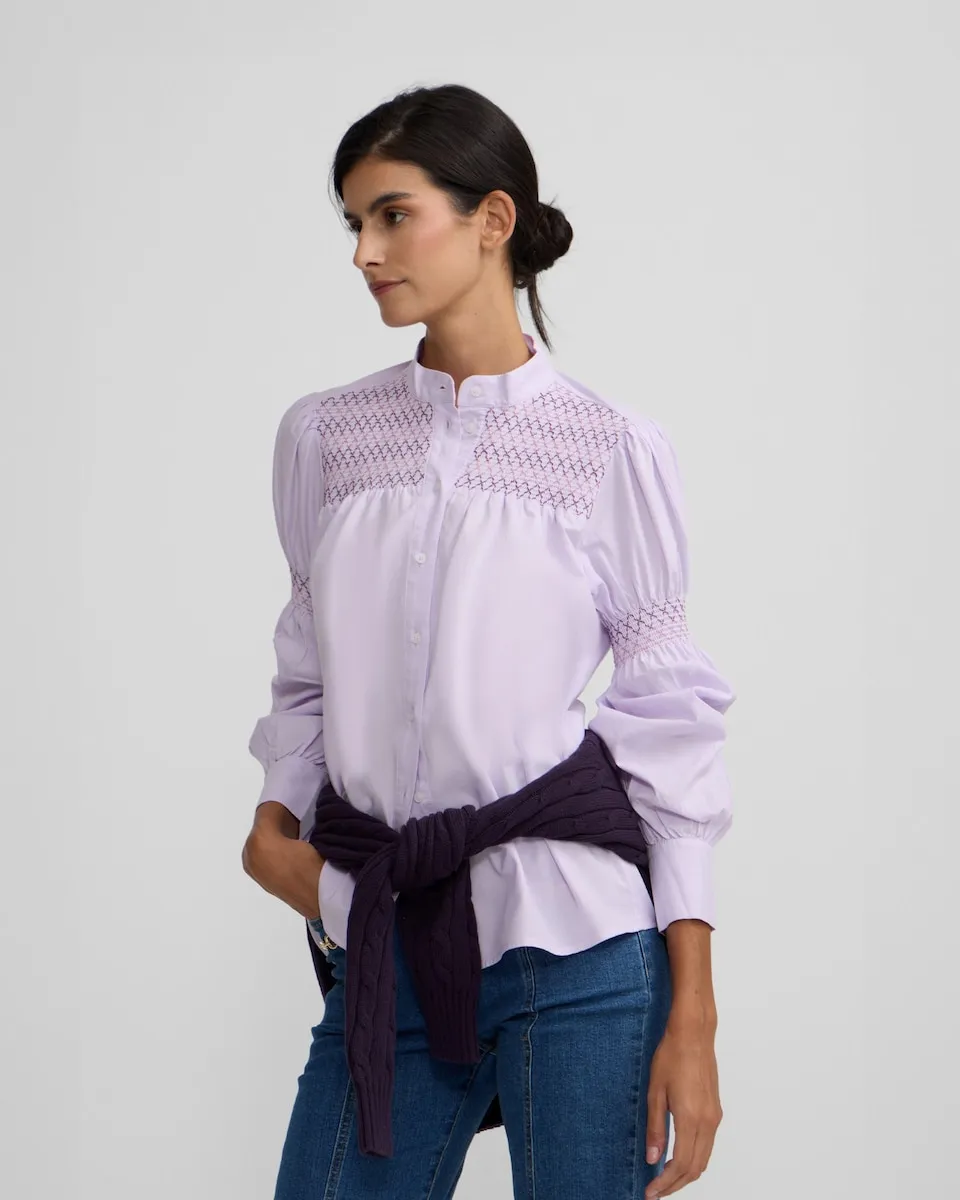 

Женская рубашка с оборками цвета сирени Silbon