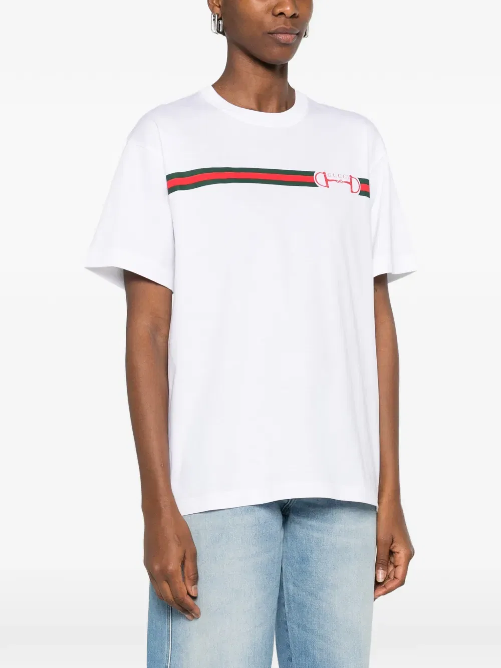 Футболка Gucci с полосатым логотипом, классический крой, белый — фото 3