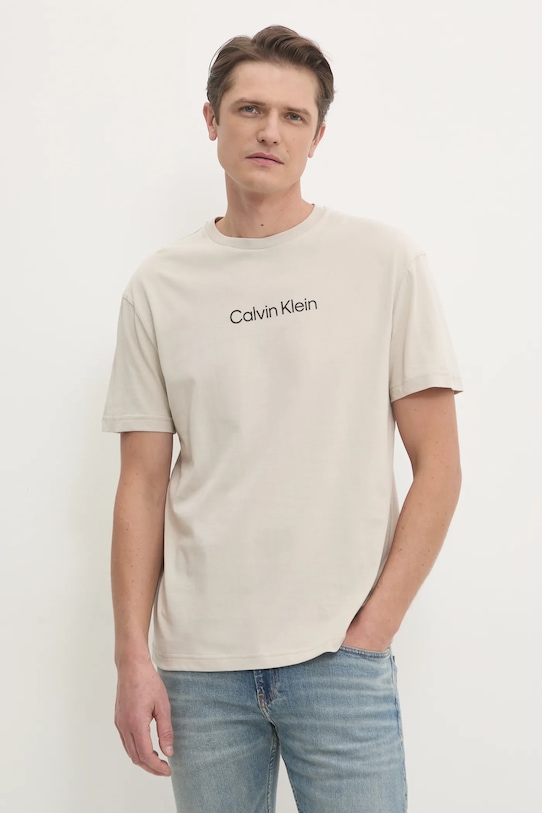 

Хлопковая футболка Calvin Klein, бежевый